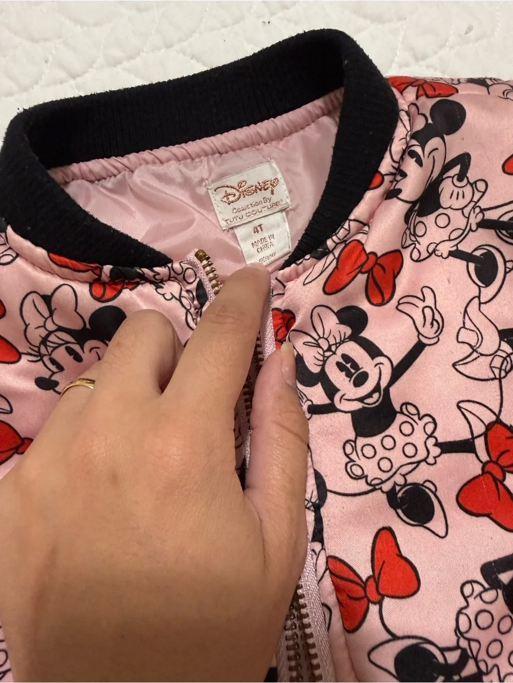 Disney Pink Minnie Mouse Jacket with Red Bows and Black Trim